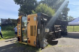 an overturned school bus