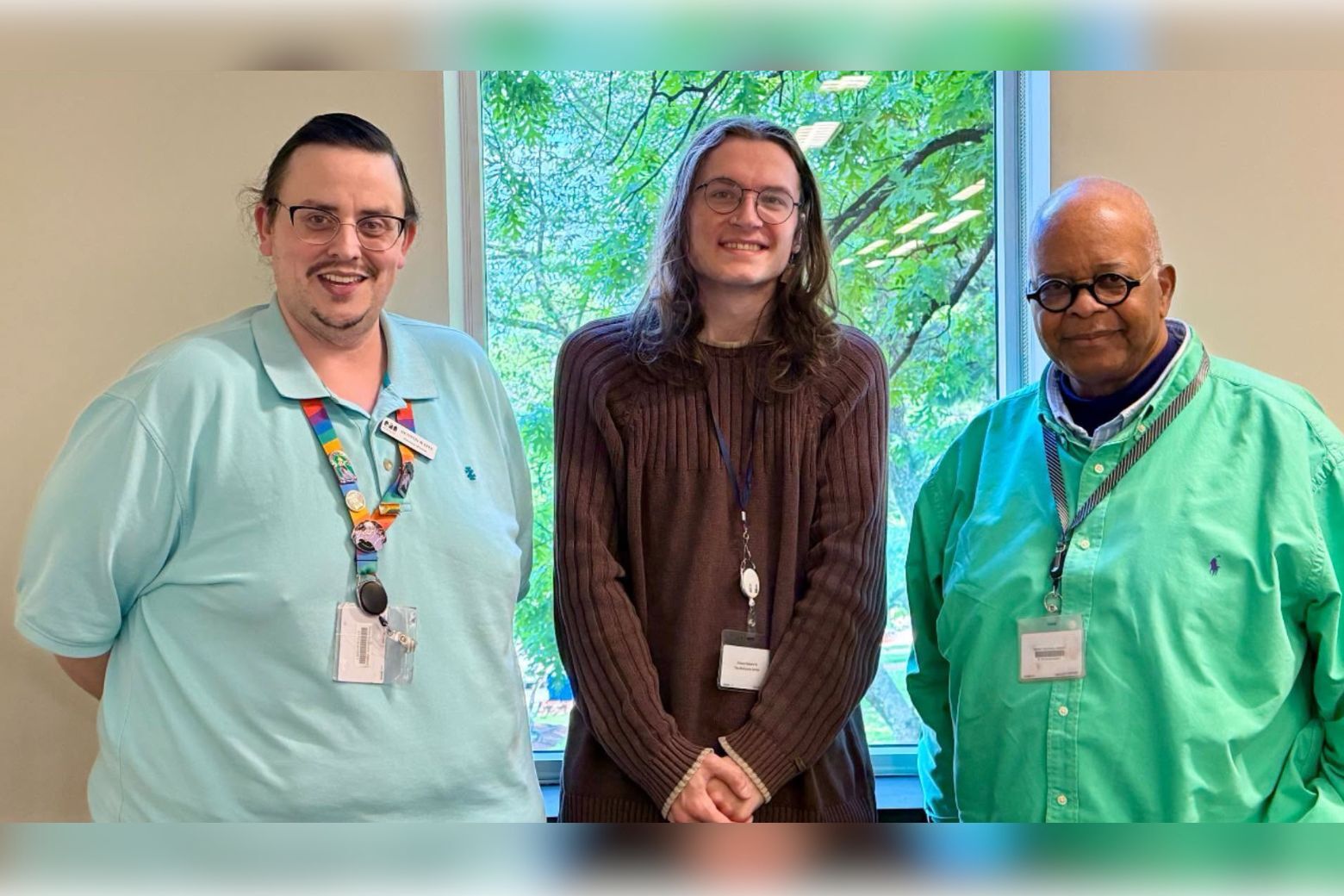 From left to right, Denton Waits, seminary archivist; Nicky Gentry, intern; and Riley Temple, curator of the African American Episcopal Historical Collection, pose together for a photo.