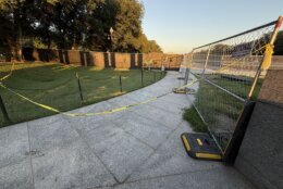 According to the signs, crews have partially refilled the pool to flush the remaining feeder pipes as they work to restore the landmark.