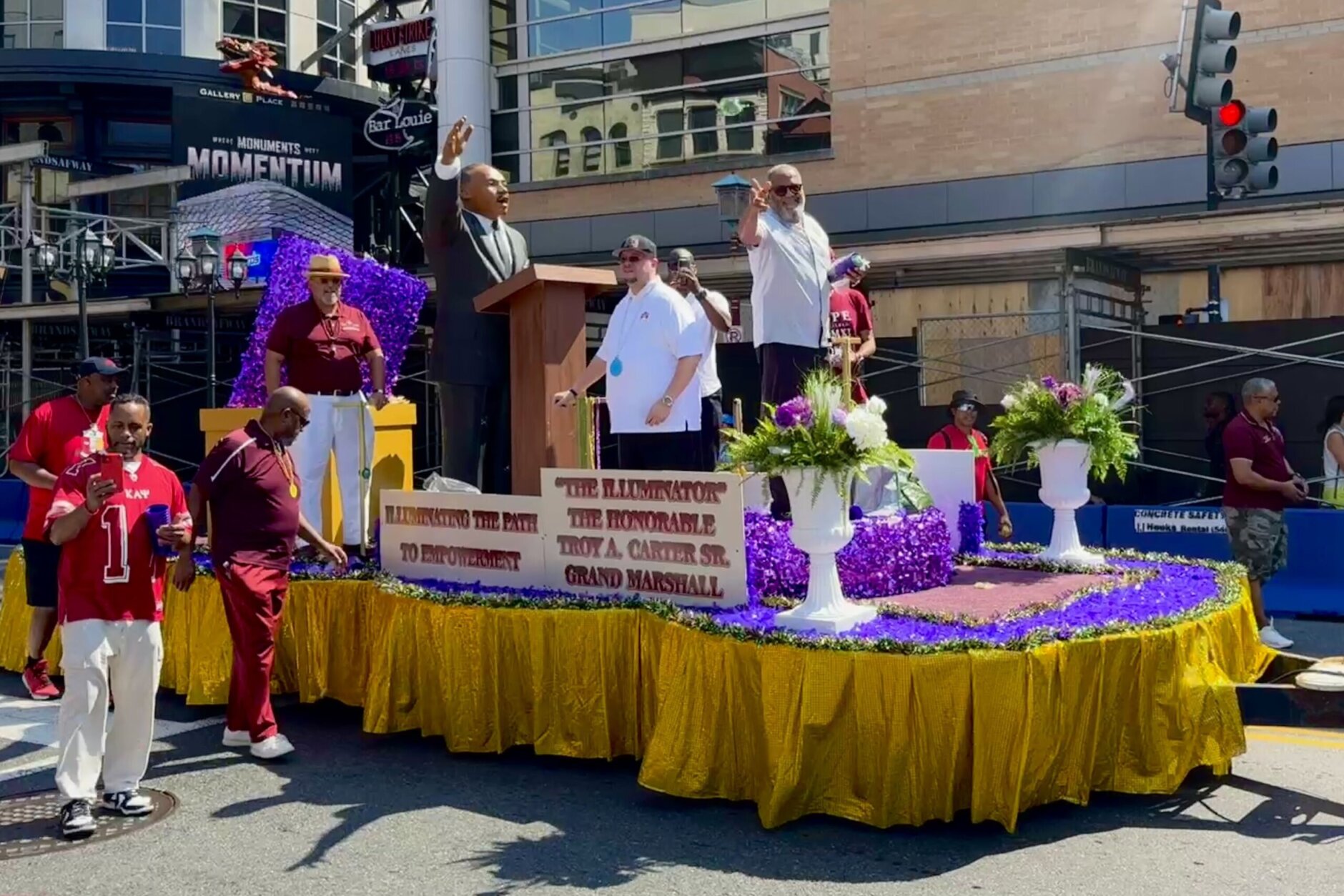 People on parade float
