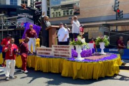 People on parade float