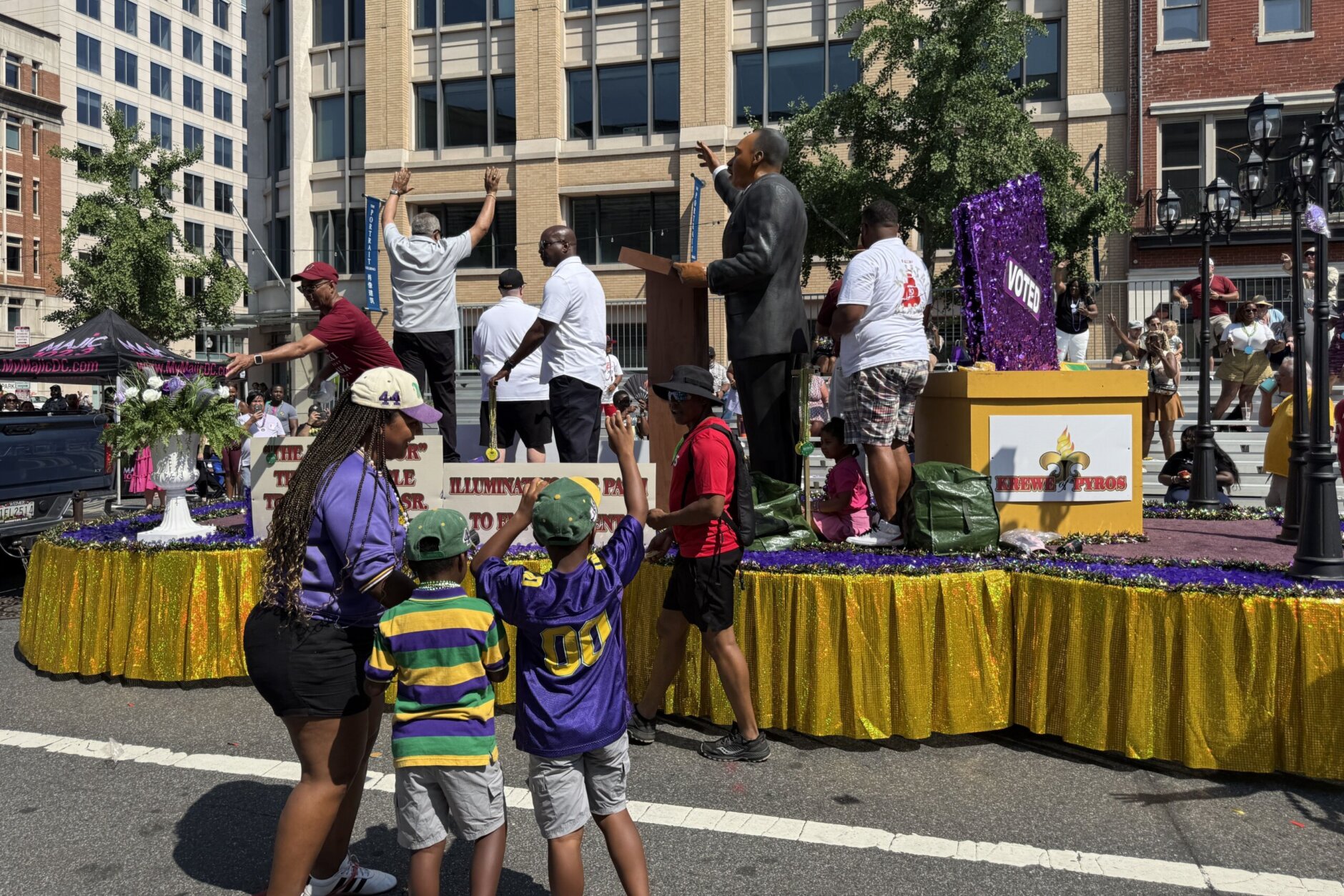 People on parade float