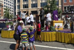 People on parade float