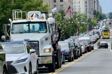 Southbound traffic on 14th Street NW was gridlocked Wednesday due to Freedom 250 Grand Prix-related street closures. 
