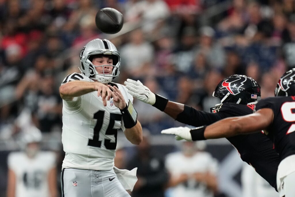 Fernando Mendoza throws a pick-6, struggles in 1st half of Raiders’ 22-20 preseason win over Texans