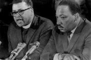 From March 28, 1968 in Memphis, Tenn., a photo of a press conference with Rev. James M. Lawson Jr. (left) and Dr. Martin Luther King Jr. (right).