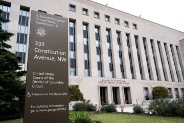 The E. Barrett Prettyman United States Courthouse, for the US District Court and US Court of Appeals for the District of Columbia Circuit, is seen in Washington, DC, November 3, 2025.