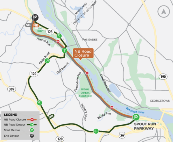 Traffic map of the George Washington Parkway
